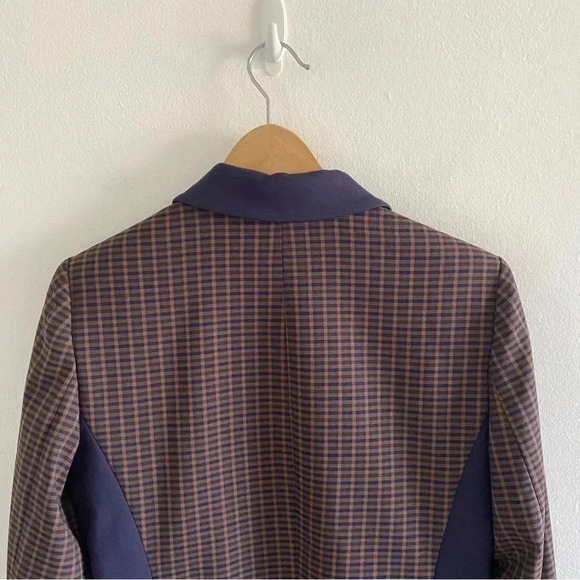 DKNY Women's Long Sleeve One Button Check Jacket Toffee Sz 6 - Picture 8 of 11